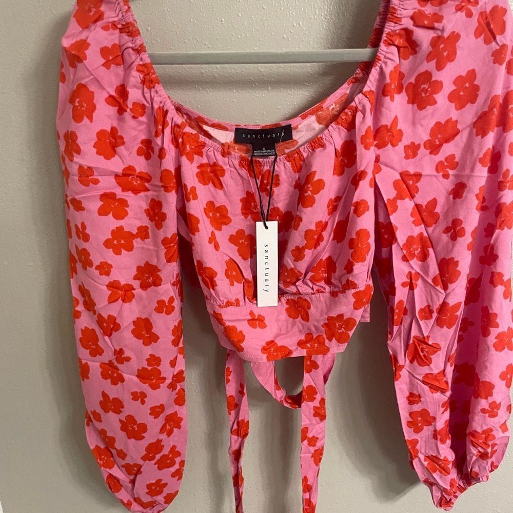 Sanctuary Going Solo Crop Tie Top in Cherry Kiss - Picture 4 of 5